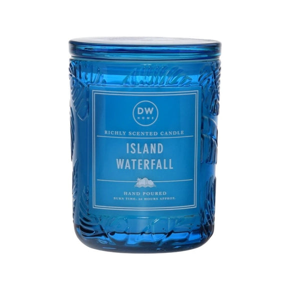 DW Home Large Double Wick Richly Scented & Hand Poured Blue Island Waterfall Candle in Glass Jar w/Lid - Aura In Pink Inc.