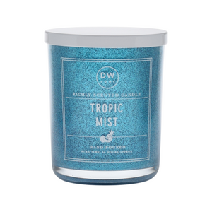 DW Home Large Double Wick Richly Scented & Hand Poured Blue Tropic Mist Glitter Candle in Glass Jar w/Lid - Aura In Pink Inc.