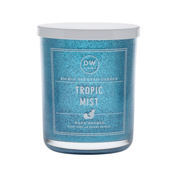 DW Home Large Double Wick Richly Scented & Hand Poured Blue Tropic Mist Glitter Candle in Glass Jar w/Lid - Aura In Pink Inc.