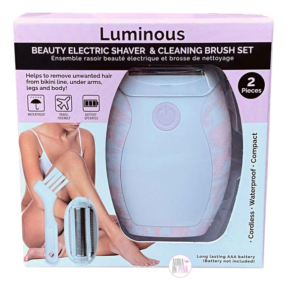 Danielle Creations Pink Marbled Luminous Beauty Wet & Dry Electric Personal Shaver & Cleaning Brush Set - Aura In Pink Inc.