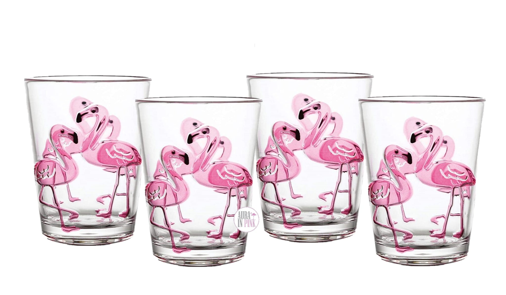 Tommy Bahama Debossed Pink Flamingo Clear Outdoor Drinkware Sets