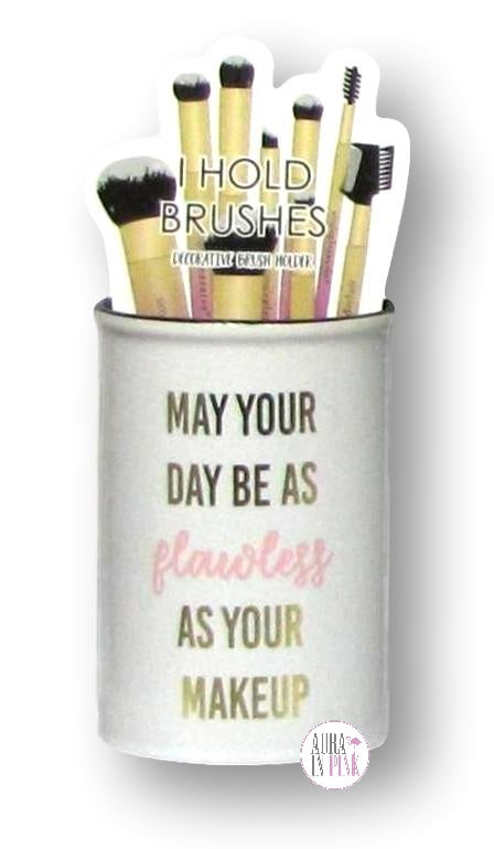 Tri-Coastal Design Multi-Purpose Ceramic Organizer - May Your Day Be As Flawless As Your Makeup - Aura In Pink Inc.