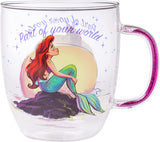 Disney Ariel The Little Mermaid Loose Pink Glitter Handle Licensed Clear Glass Coffee Mug - Aura In Pink Inc.