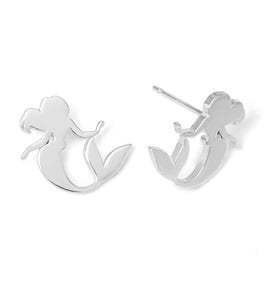 Disney Little Mermaid Ariel Silhouette Sterling Silver Stud Earrings - Aura In Pink Inc.