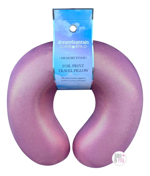 Dreamfountain Pink Sparkly Foil Print Memory Foam Travel Pillow - Aura In Pink Inc.