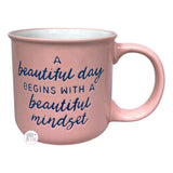 Eccolo A Beautiful Day Begins With A Beautiful Mindset Pink Large Coffee Mug & Self Gratitude Wellness Cards Gift Set