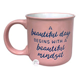 Eccolo A Beautiful Day Begins With A Beautiful Mindset Pink Large Coffee Mug & Self Gratitude Wellness Cards Gift Set