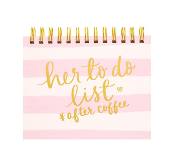 Eccolo Dayna Lee Collection Her To Do List After Coffee Pink White Stripe Divider Gold Spiral-Bound Notebook