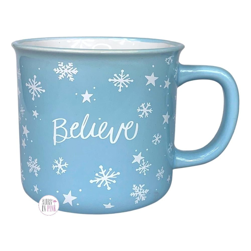 Eccolo Heatherlee Chan Believe Snowflakes Baby Blue Large Ceramic Coff