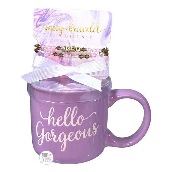 Eccolo Hello Gorgeous Lilac Large Coffee Mug & Bracelet Gift Set
