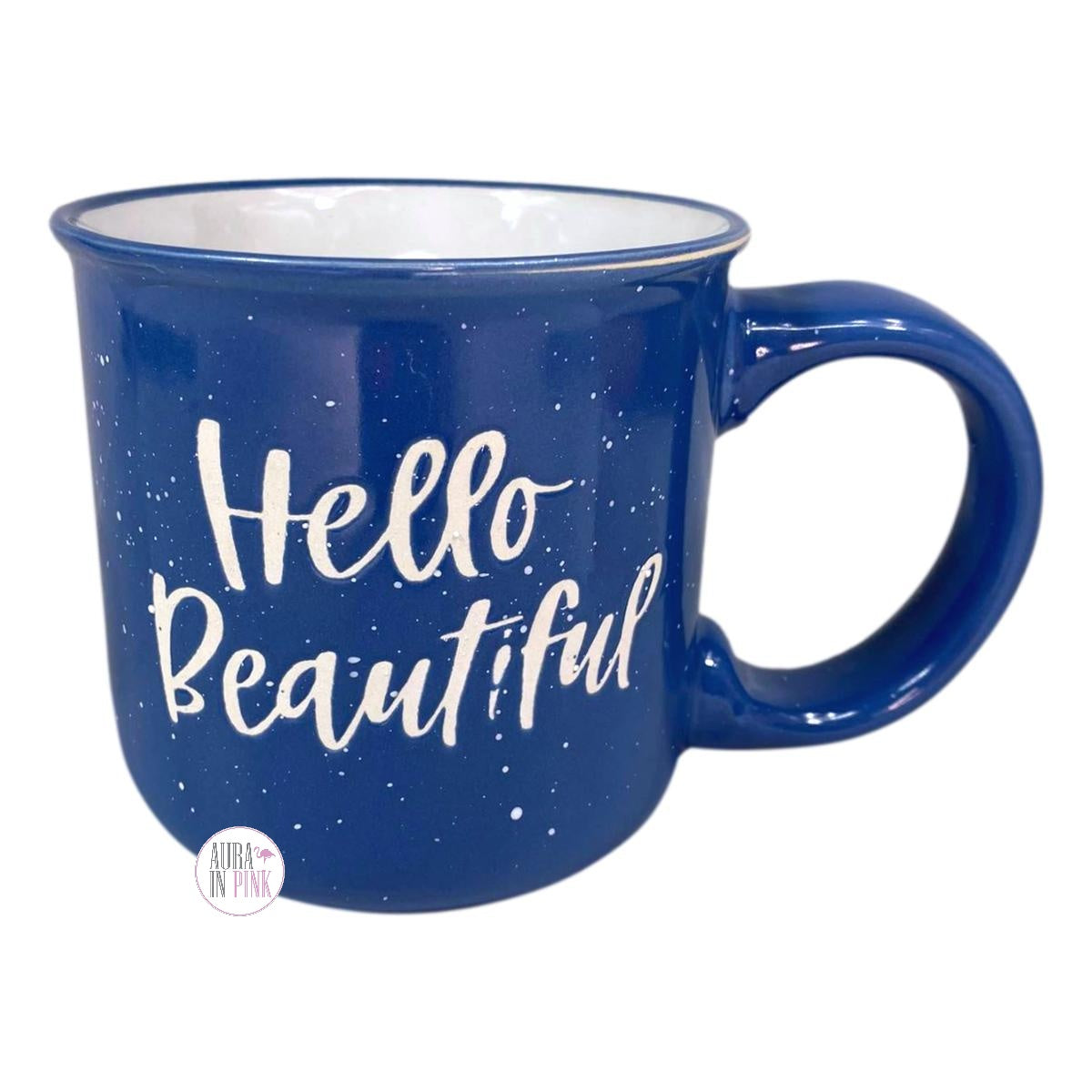 Eccolo Periwinkle Blue Hello Beautiful Large Coffee Mug w/Quotes From   Aura In Pink Inc.