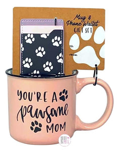 Eccolo You're A Pawsome Mom Large Pink Coffee Mug & Paw Prints Phone Wallet Gift Set - Aura In Pink Inc.