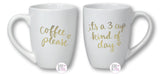 Eccolo Dayna Lee Collection Large Inspirational Coffee Mug Set - Coffee Please & It's A 3 Cup Kind Of Day - Aura In Pink Inc.