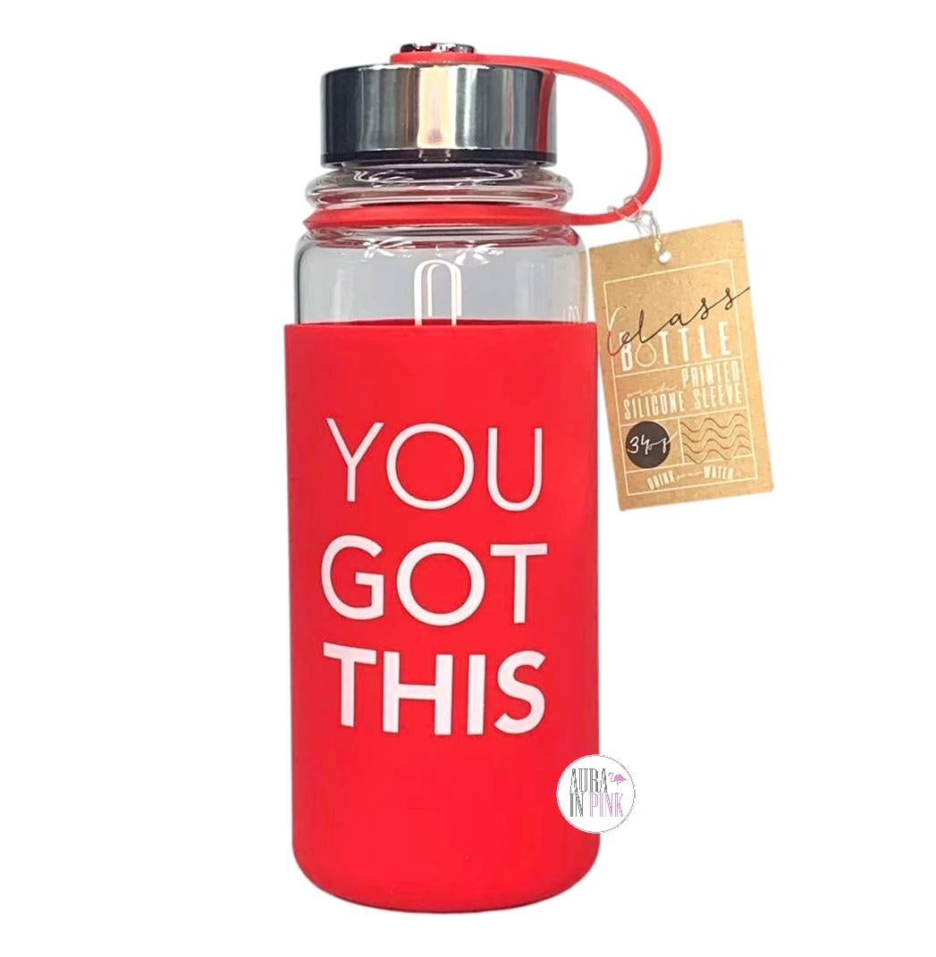 Eco One You Got This Inspirational Glass Water Bottle In Red Silicone Sleeve