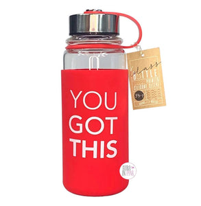 Eco One You Got This Inspirational Glass Water Bottle In Red Silicone Sleeve - Aura In Pink Inc.