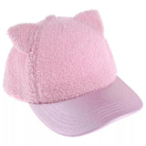 Elli By Capelli Pink Curly Faux Fur Plush Cat Ear Glitter Girl's Baseball Cap Hat - Aura In Pink Inc.