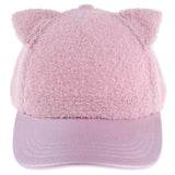 Elli By Capelli Pink Curly Faux Fur Plush Cat Ear Glitter Girl's Baseball Cap Hat - Aura In Pink Inc.