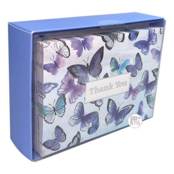 Elum Designs Dankeskarten und Umschlag im Boxset mit blau-violetten Schmetterlingen, 12-teilig