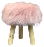 Luxurious Faux Fur Wooden Tri-Leg Stools - Grey, Blush Pink, White - Aura In Pink Inc.