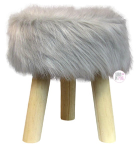 Luxurious Faux Fur Wooden Tri-Leg Stools - Grey, Blush Pink, White - Aura In Pink Inc.