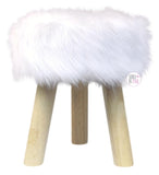 Luxurious Faux Fur Wooden Tri-Leg Stools - Grey, Blush Pink, White - Aura In Pink Inc.