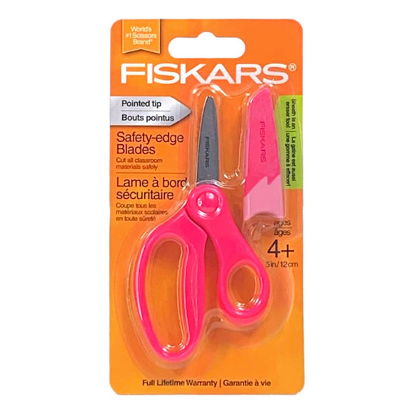 Fiskars Pink Pointed Tip Safety Edge Scissors w/Eraser Sheath