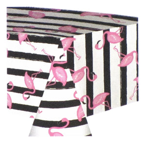 Pink Flamingo Black & White Striped Flannel-Backed Table Cloth - Aura In Pink Inc.