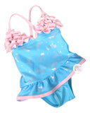 Floatmini Floral Top Pink & Baby Blue Iridescent Unicorns Tutu Toddler Bathing Suit - Aura In Pink Inc.