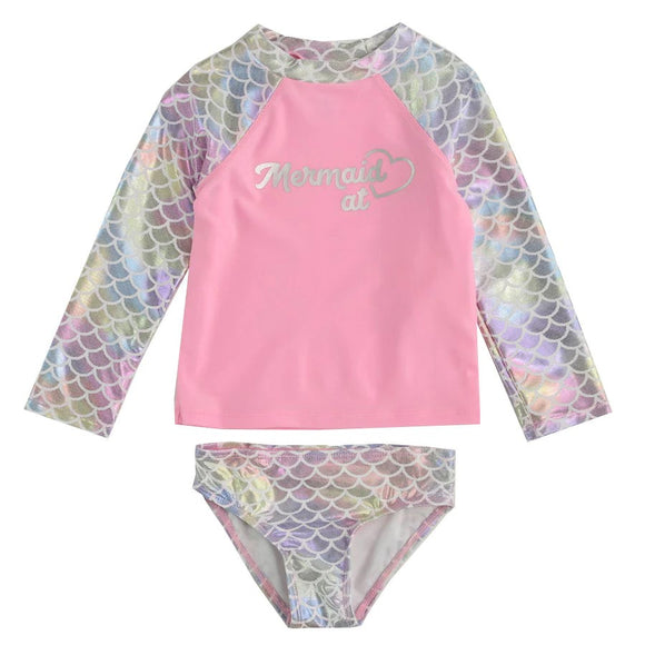 Floatmini Mermaid At Heart Pink Metallic Rainbow Mermaid Scales UV Protection Girls' Bathing Suit - Aura In Pink Inc.