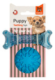 Fofos Shiny Bone & Squeaky Ball Rubber Puppy Teething Dog Toys - Pink & Blue - Aura In Pink Inc.