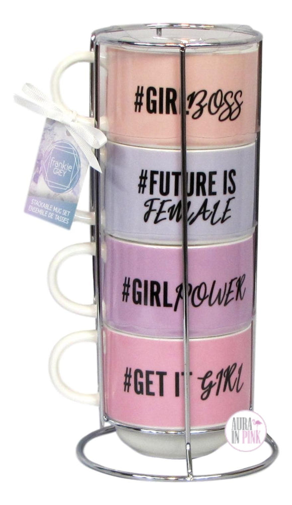 Frankie Grey Girl Boss Stackable Coffee Mug Set - Aura In Pink Inc.