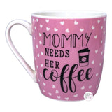 Frankie Grey Mommy Needs Her Coffee Hearts Pink Coffee Mug, Topper, Spoon, & Coaster Boxed Set