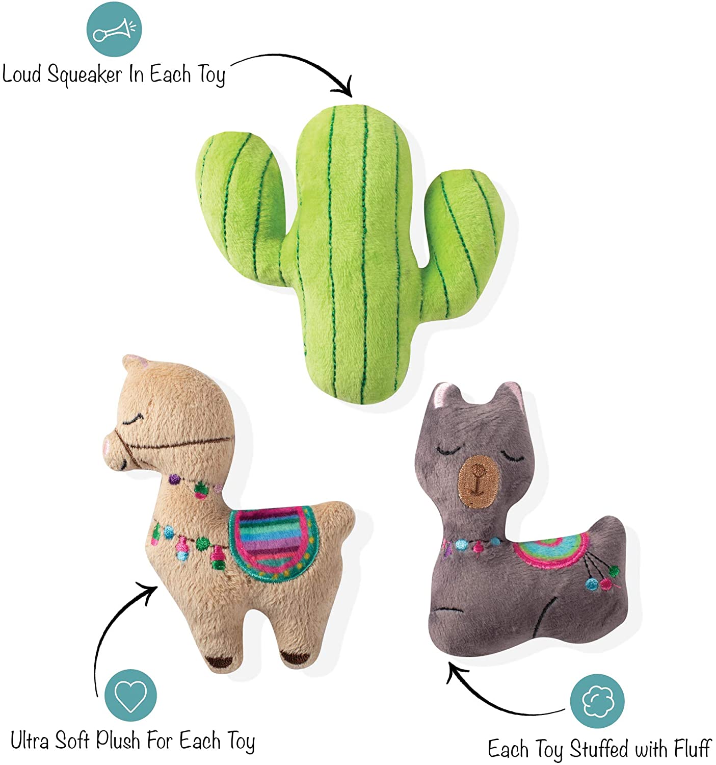 Fringe Toybox A Whole Llama Fun Squeaky Plush 3 Pc Mini Dog Toy