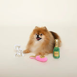 Fringe Toybox Feelin' Bubbly Pink Champagne Pop Fizz Clink Bottles Squeaky Plush 3-Pc Mini Dog Toy Set - Aura In Pink Inc.