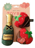 Fringe Toybox Love Drools Champagne & Chocolate Covered Strawberries Squeaky Plush 3-Pc Mini Dog Toy Set - Aura In Pink Inc.