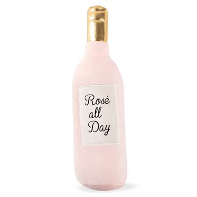 Fringe Toybox Ros All Day Pink Wine Bottle Squeaky Plush Dog Toy