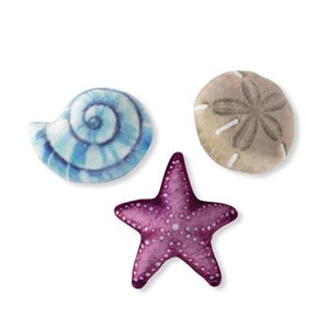 Fringe Toybox Shell Yeah Seashell Sand Dollar & Starfish Squeaky Plush 3-Pc Mini Dog Toy Set - Aura In Pink Inc.