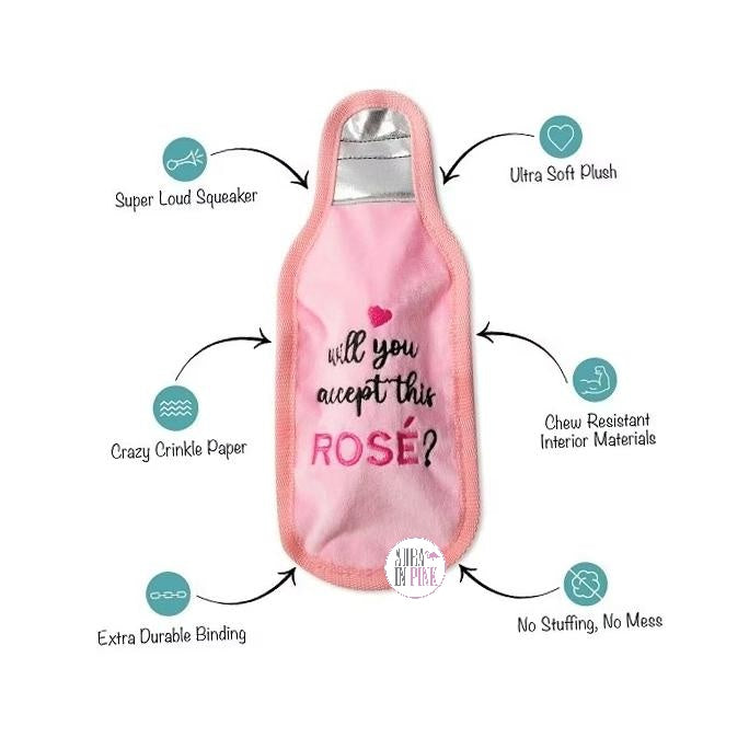 Fringe Toybox Will You Accept This Ros? Pink Champagne Bottle Extra Durable Squeaky No Stuffing Dog Toy Fringe Toybox Will You Accept This Ros? Pink Champagne Bottle Extra Durable Squeaky No Stuffing Dog Toy