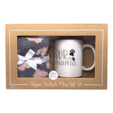 Fur Mama Paw Prints Coffee Mug & Heart Print Slipper Socks Boxed Set
