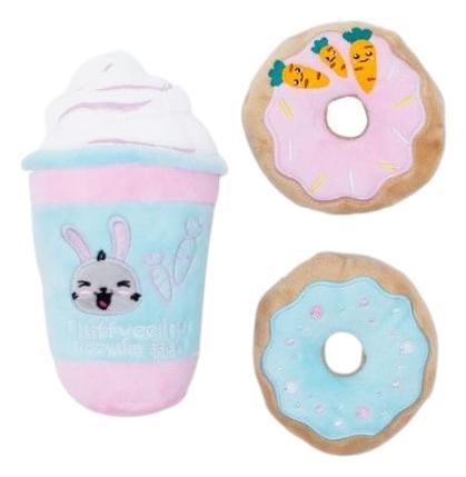 FuzzYard Fluffyccino & Donuts Squeaky Plush Dog Toy Set - Aura In Pink Inc.