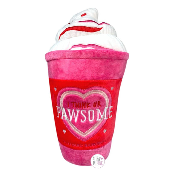FuzzYard XXL I Think Ur Pawsome Barista Pink Puppuccino Cup Valentine's Squeaky Plush Dog Toy