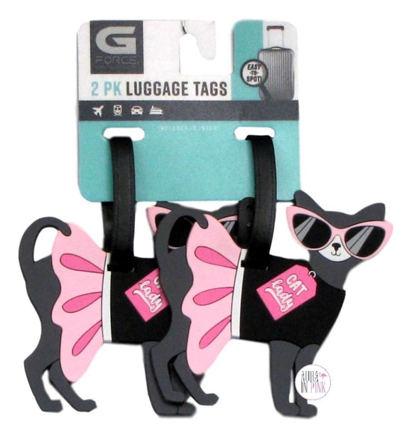 G Force Cat Lady Luggage Tags Set of 2 - Aura In Pink Inc.