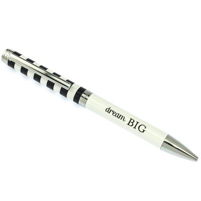 Dream Big Black & White Stripe Metal Fashion Pen - Aura In Pink Inc.