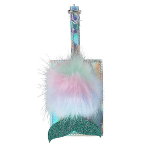 G Force Iridescent Luggage Tag - Mermaid Tail w/Pastel Pompom - Aura In Pink Inc.
