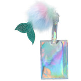 G Force Iridescent Luggage Tag - Mermaid Tail w/Pastel Pompom - Aura In Pink Inc.