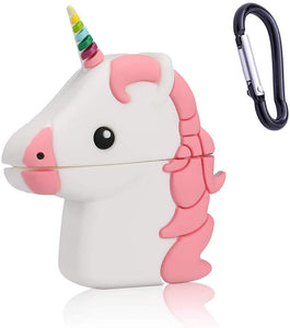 Gabba Goods Delia's Unicorn Emoji AirPods Silicone Case Cover Protective Skin w/Carabiner Clip - Aura In Pink Inc.