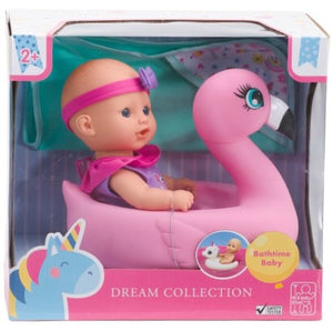 Gigo Dream Collection Pink Flamingo Floaty Large Bathtime Baby Doll w/Hooded Towel - Aura In Pink Inc.