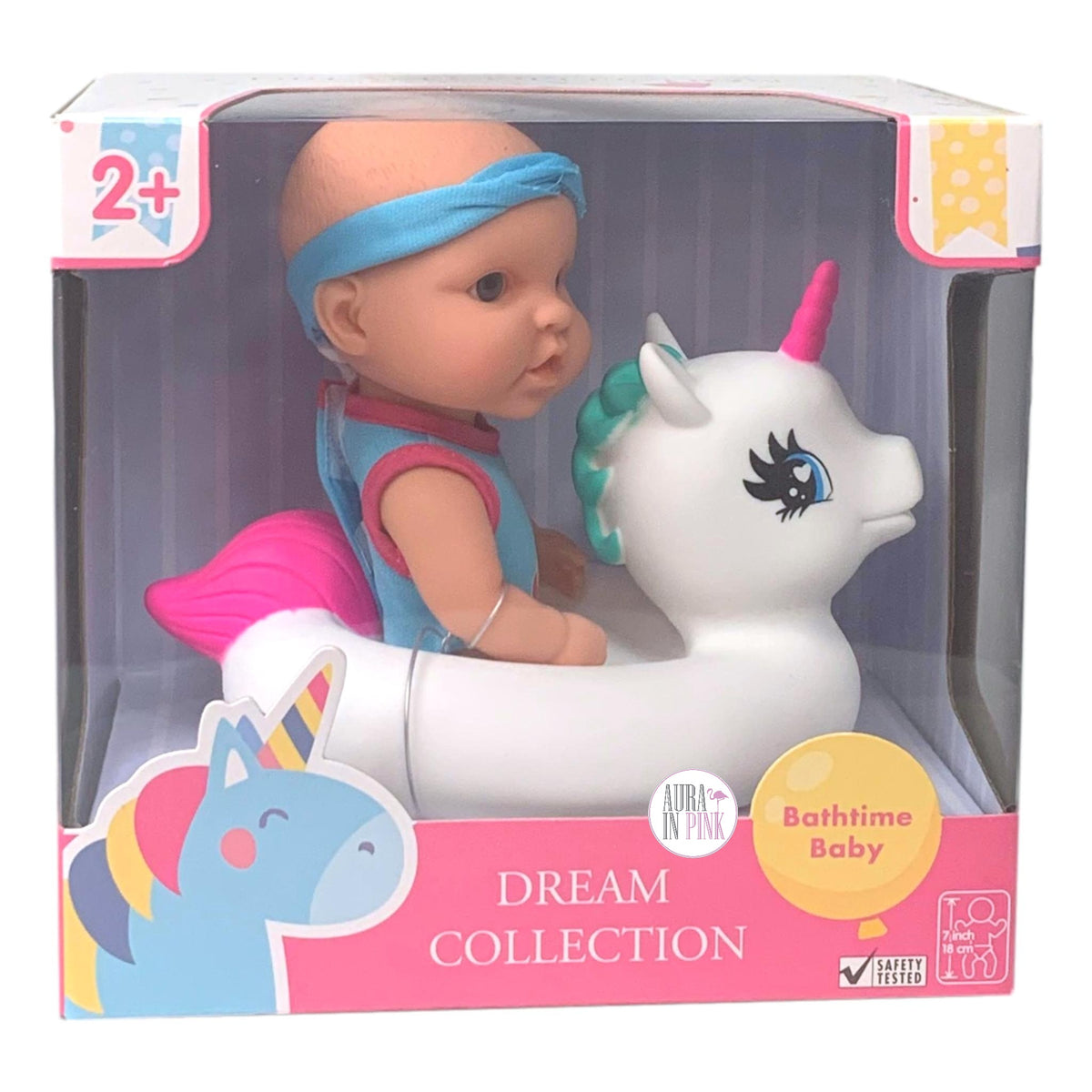 Gigo Dream Collection Unicorn Floaty Bathtime Baby Doll Aura In Pink Inc.