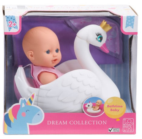 Gigo Dream Collection White Swan Princess Floaty Large Bathtime Baby Doll w/Hooded Towel - Aura In Pink Inc.