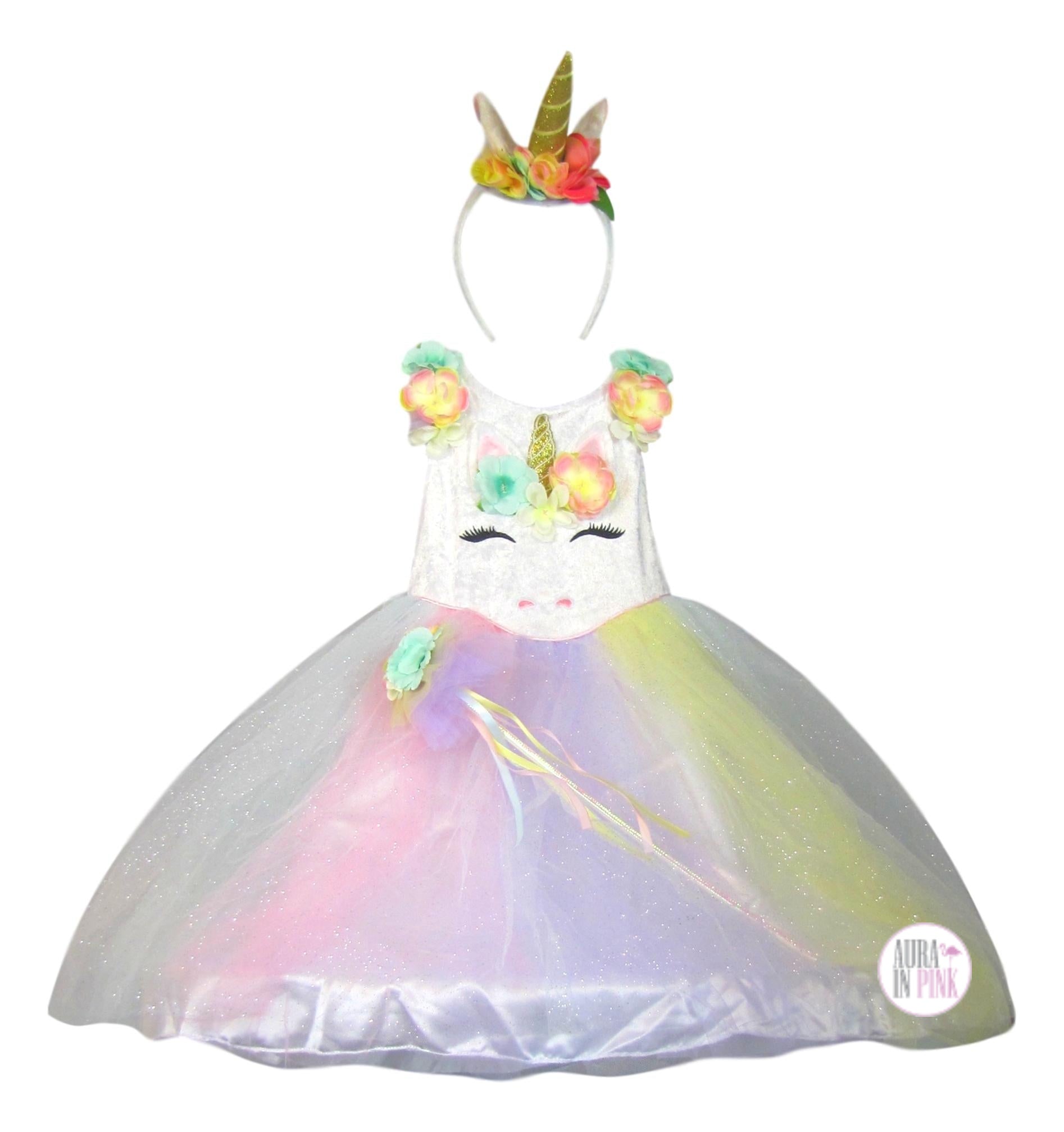 Gillian s Closet Pastel Rainbow Unicorn Dress w Accessories Aura In Pink Inc